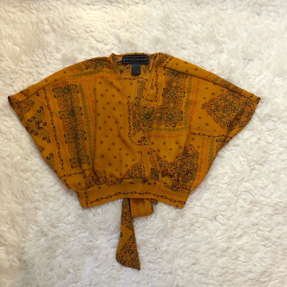 Boho Patterned Tie Back Cropped Wrap Top